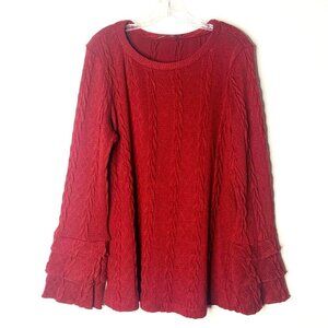 Doe & Rae Cranberry Red Flutter and Ruffle Sleeve Pullover Textured Blouse Sz 1X